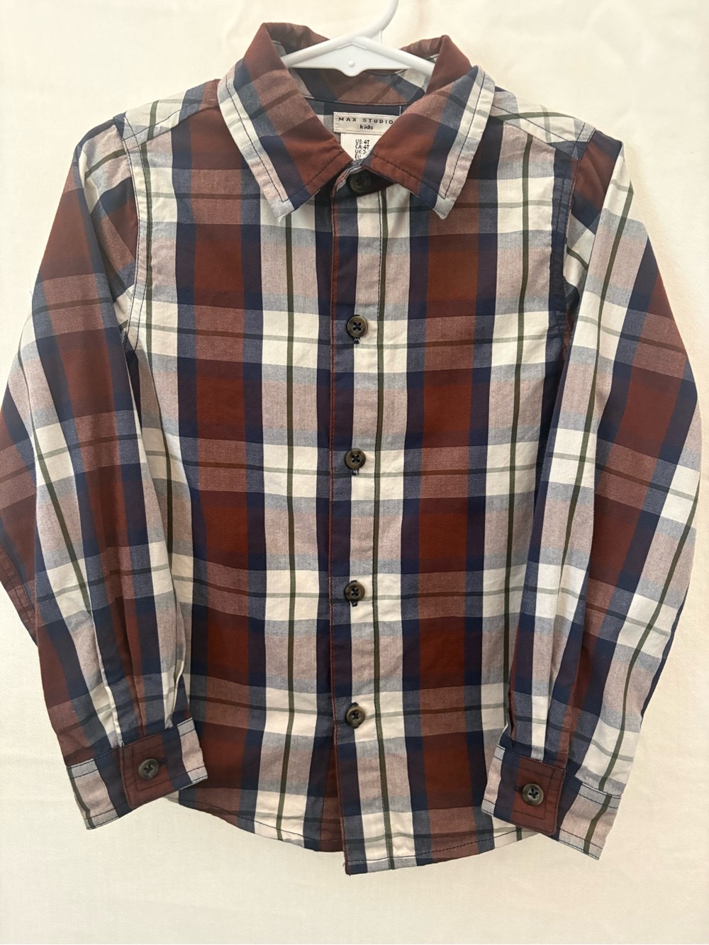 Max Studio Kids Rust and Navy Plaid Button-Down Shirt